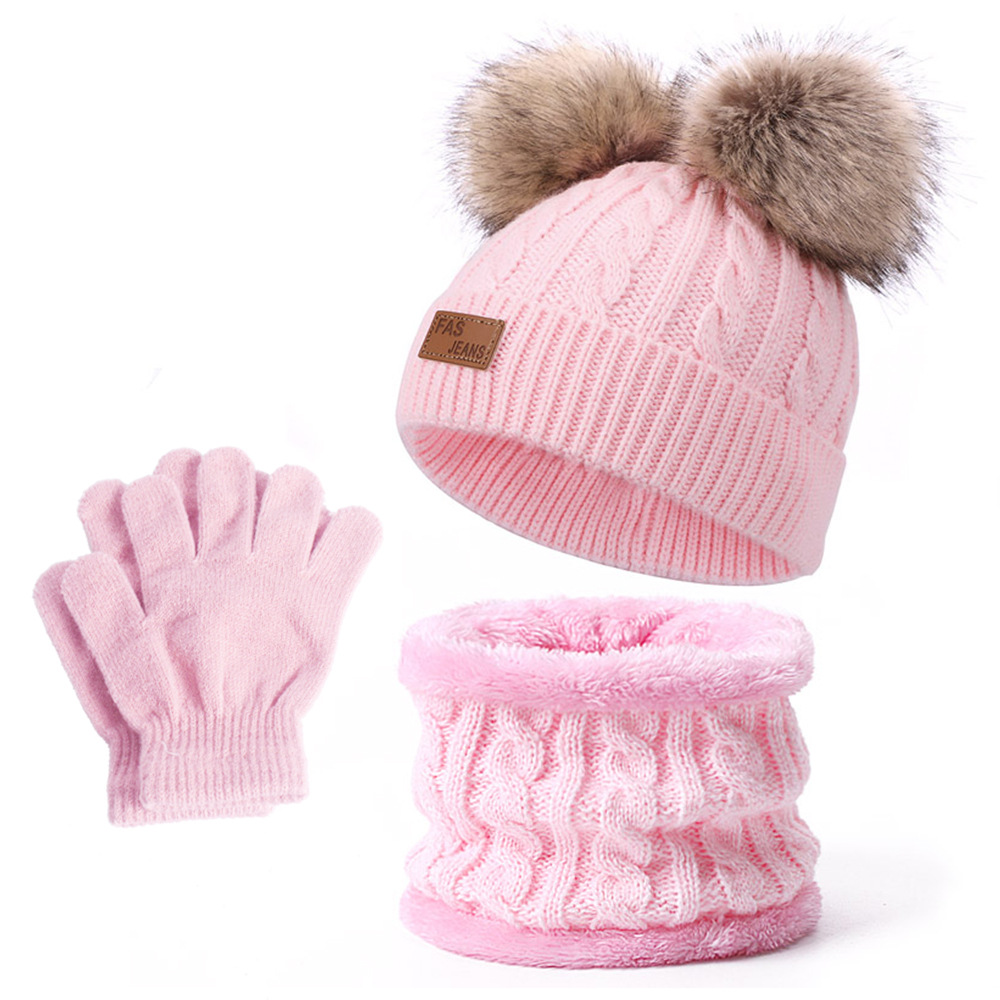 Picture of Winter Children's Neck Hat Two-Piece Pompom Baby Baby Knitted Hat Warm Wool Fleece-Lined Thickened Neck Set