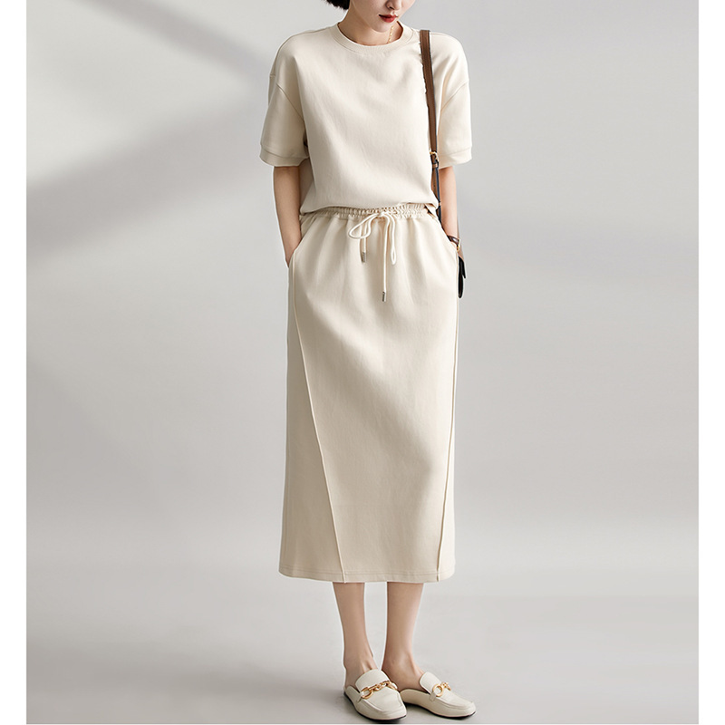 2024 Summer new fashion sports casual Lazy suit soft short-sleeved top + split skirt suit
