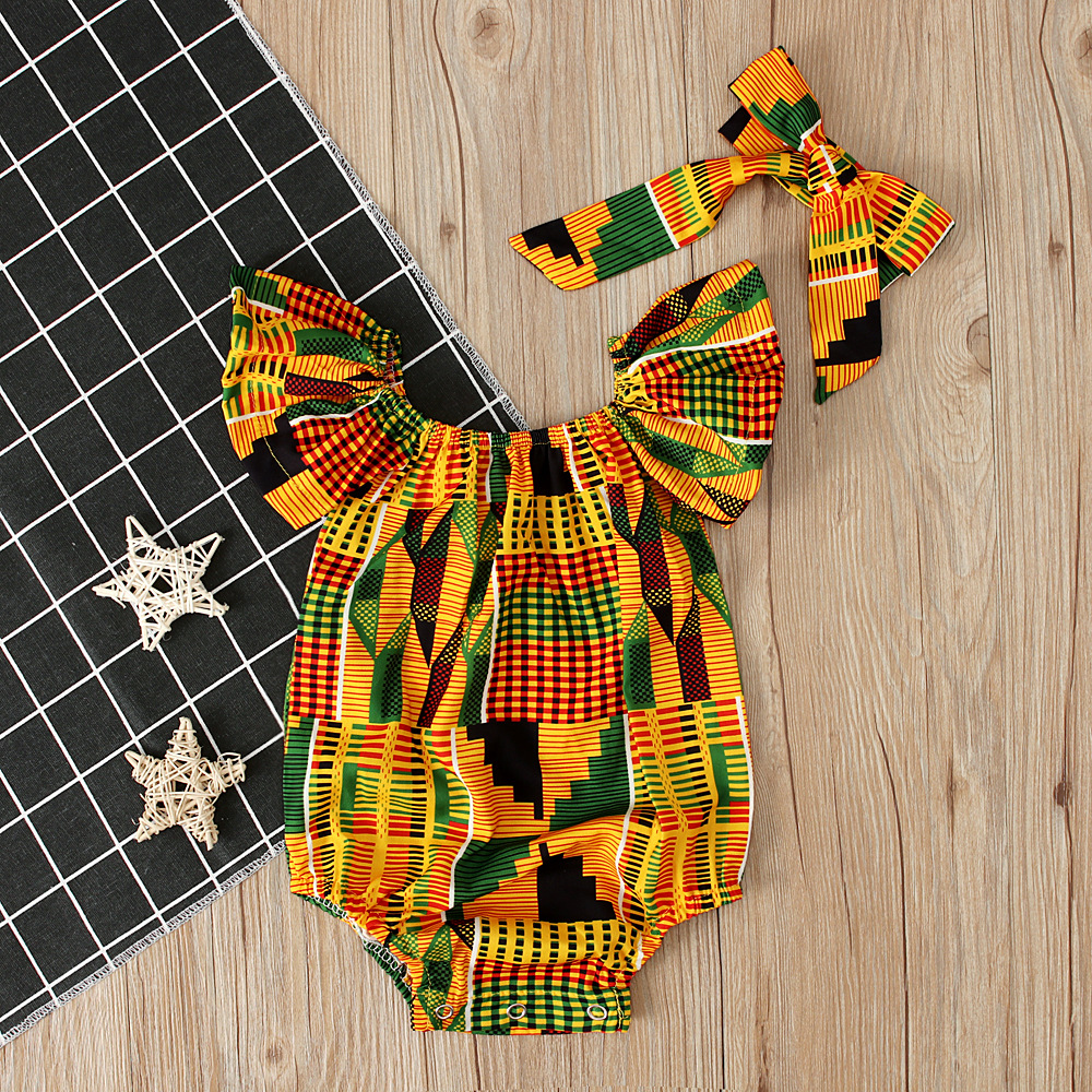 Picture of Hair Band Cute Baby Children European and American Girls African Bohemian Style Printed Jumpsuit Clothing ins