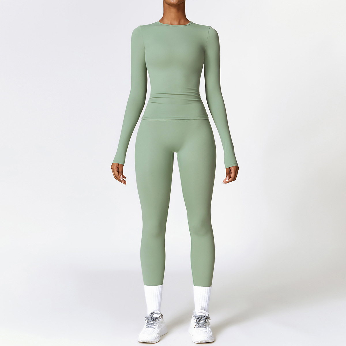 Picture of Zechuang European and American tight brushed yoga suit quick-drying workout clothes winter outdoor running sports suit female 8519