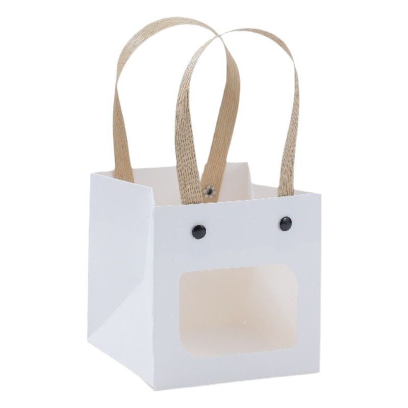 Factory Outlet Transparent Window Handbag Flower Doll Gift Bag White Window Small Gift Bag Holiday Packaging Bag