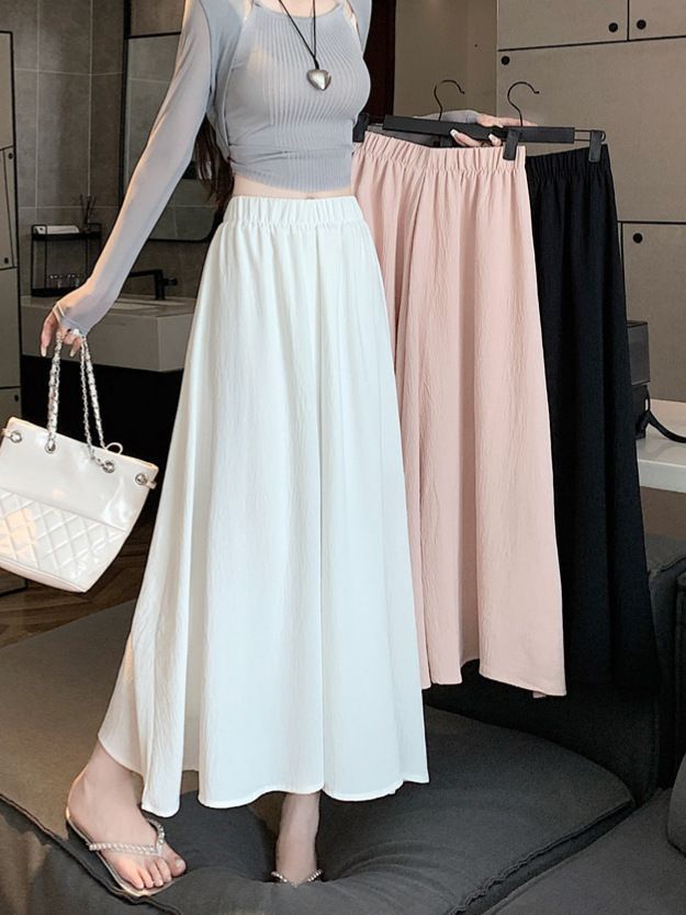 Ice Silk Wrinkled Culottes Women's Summer Thin 2025 New Skirt High Waist Slimming Look Draped Cool Pants Wide Leg Culottes
