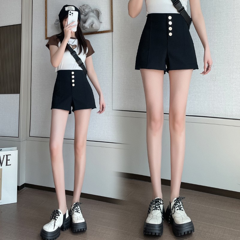 2023 Casual Breasted Wide-leg Pants High Waist Hip-lifting Summer Korean Style Fashionable All-match Wide-leg A- line Shorts