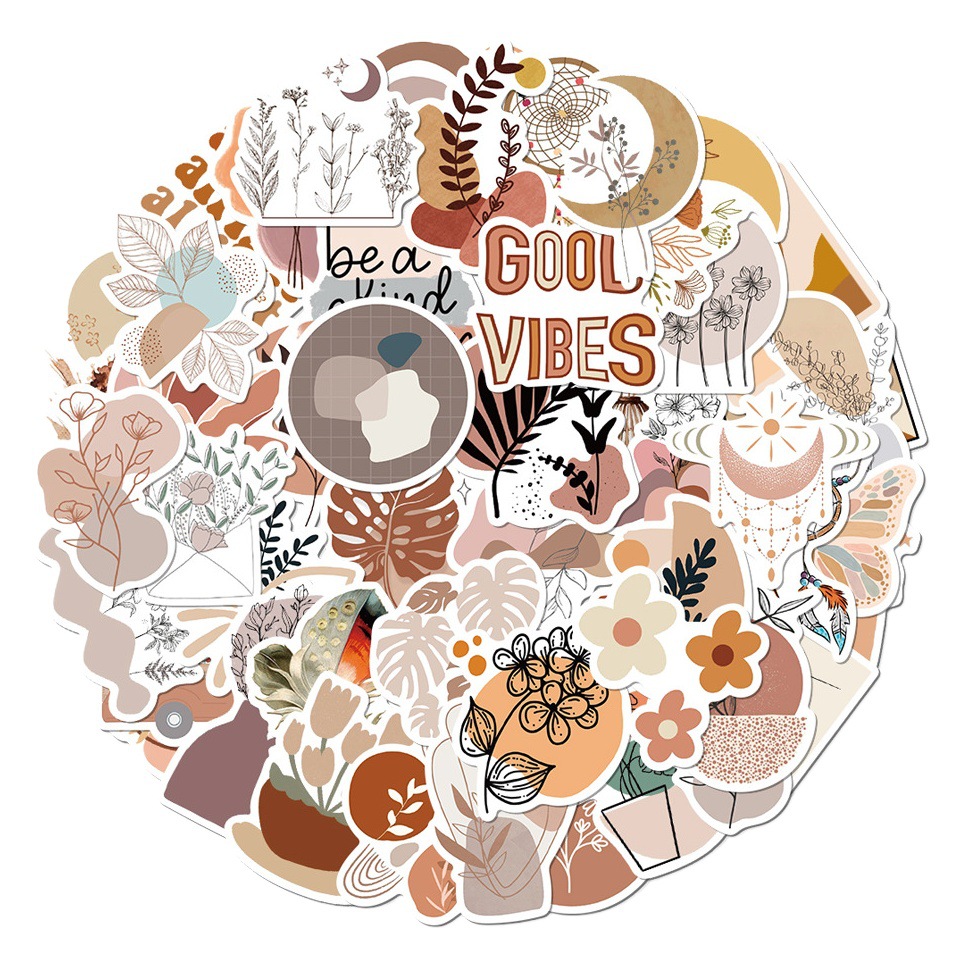 50 bohemian style simple stickers laptop vacuum cup hand account decoration waterproof DIY stickers