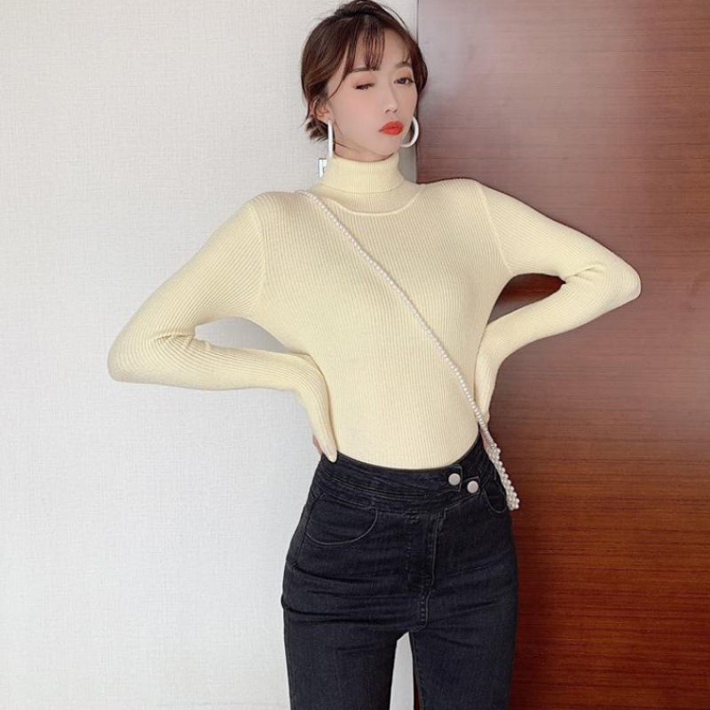 Picture of Autumn and Winter 2025 New Turtleneck Sweater Solid Color Long Sleeve Top Slim-fit Knitted Shirt Base Shirt Women's Styky Ins Trendy