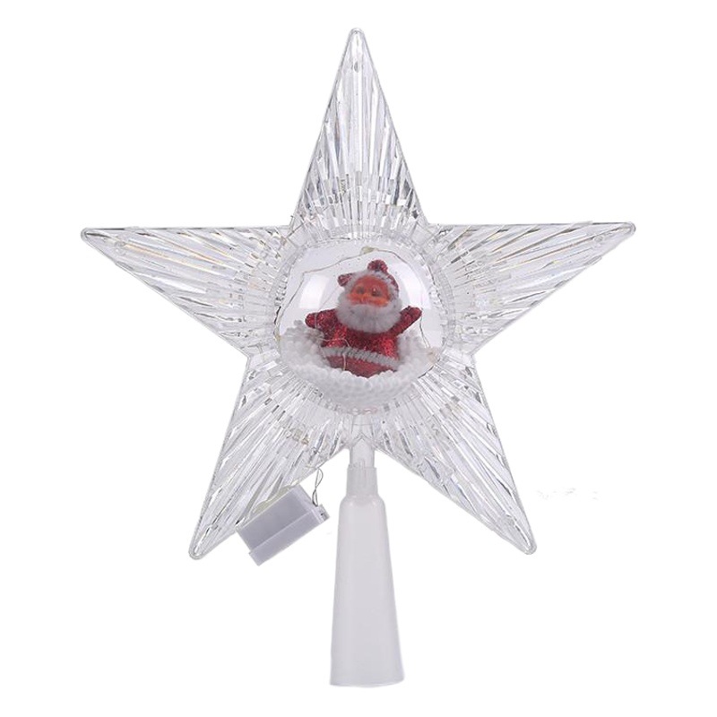 Factory spot wholesale cross-border 18cm plastic interior five-pointed star Christmas tree decoration luminous tree top star