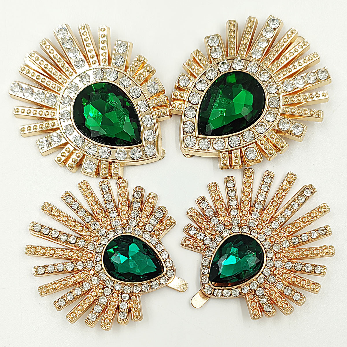 Emerald Peacock Shoe Flower with Rhinestone Shoe Decoration Buckle for Women's Boots, Side DIY Accessory, Detachable Rhinestone Buckle