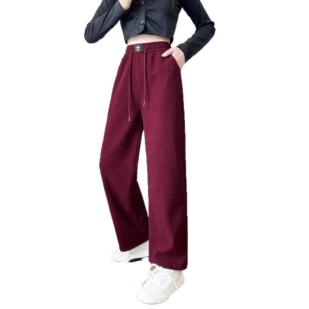 Picture of Mole Velvet Straight-Leg Pants for Women, New Autumn Style, Comfortable, Casual, Loose Fit, Elastic Waist, Versatile High-Waisted Wide-Leg Pants