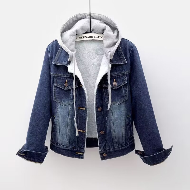 Picture of Cross-border foreign trade wholesale Denim short coat women's short autumn and winter Korean long sleeve slim hooded jacket all-match students