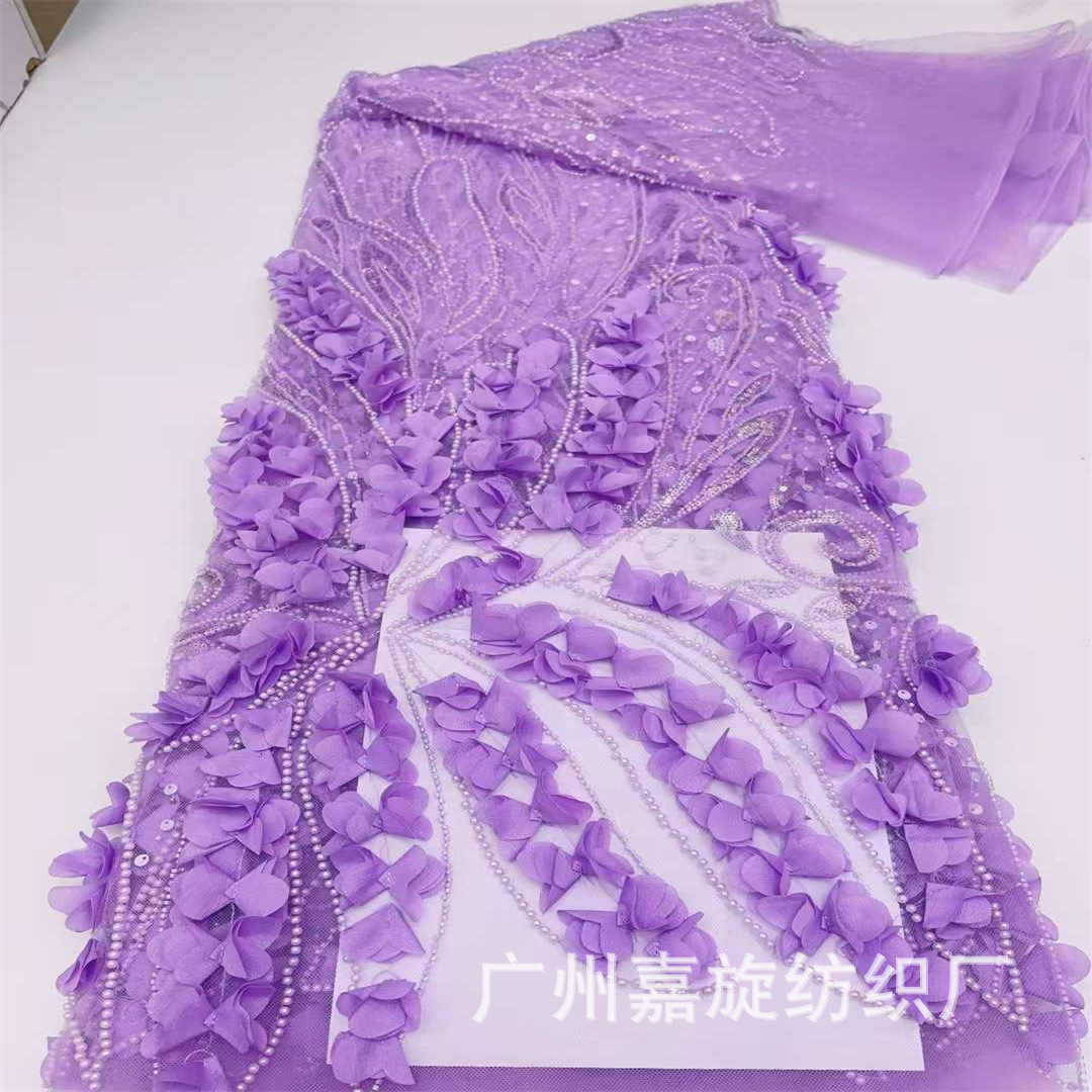 Picture of European and American Stereo Flower Beaded Mesh Embroidery Lace Fabric High Set Dress dress Stage Fashion Embroidered Cloth