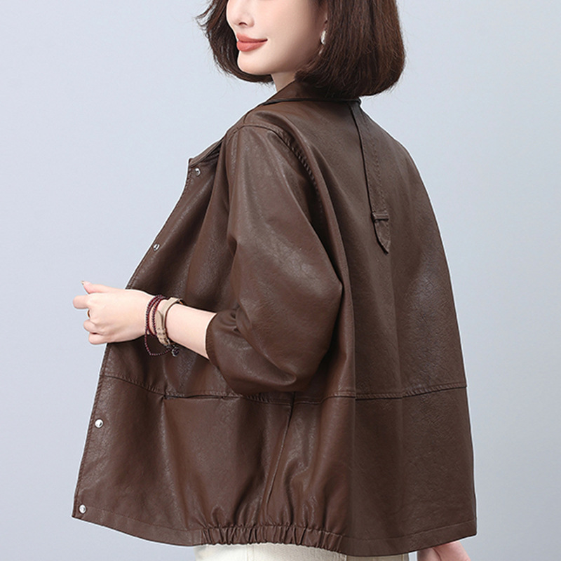 Picture of Leather Jacket Women's 2024 New Explosions Spring and Autumn Short Small Mother Western Style Thin Casual Leather Jacket Trendy