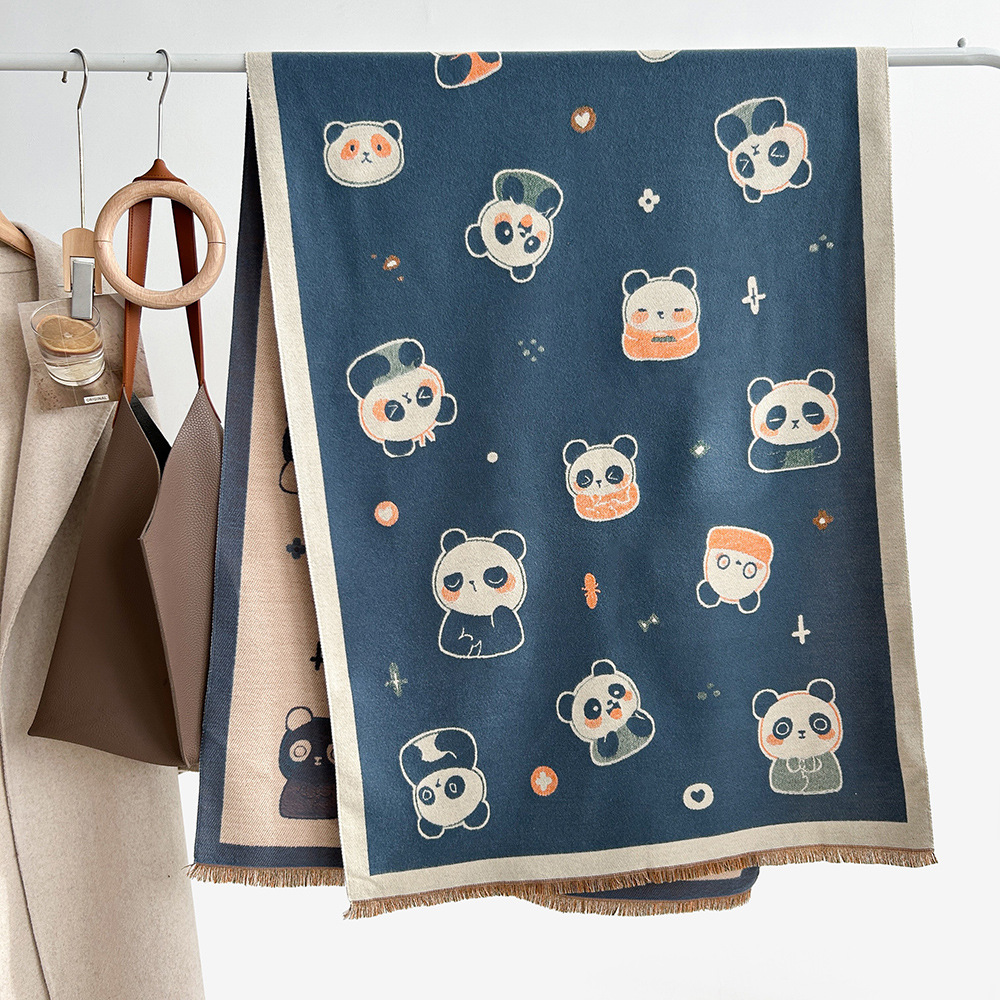 Picture of Cartoon Cute Cat Double-Sided Double-Wearing Imitation Cashmere Women's Winter Thickened Warm Neck Shawl Student Soft