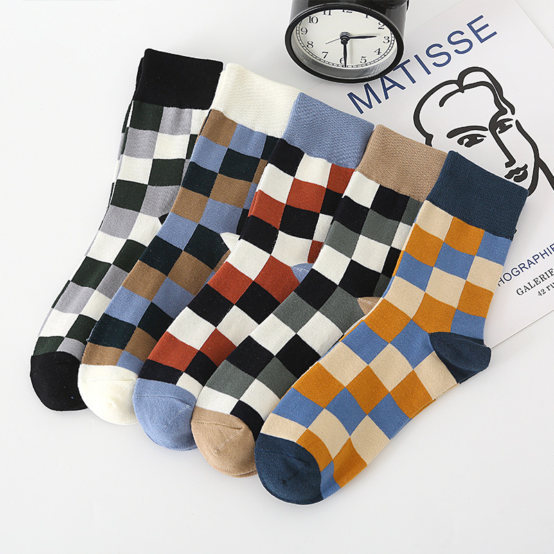 Casual Business Plaid Men's Socks Autumn and Winter British Style Cotton Socks Men's Colorful Plaid Vintage Trendy Stockings