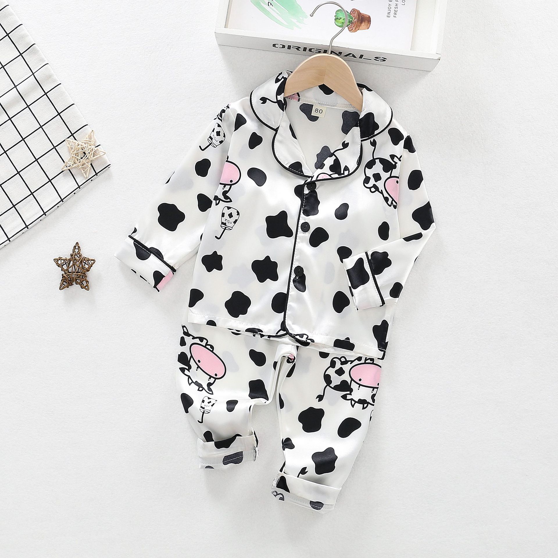 Foreign Trade Boys and Girls Home Clothes Set Summer New Baby Soft and Comfortable Cow Long-Sleeved Pants 2-Piece Set