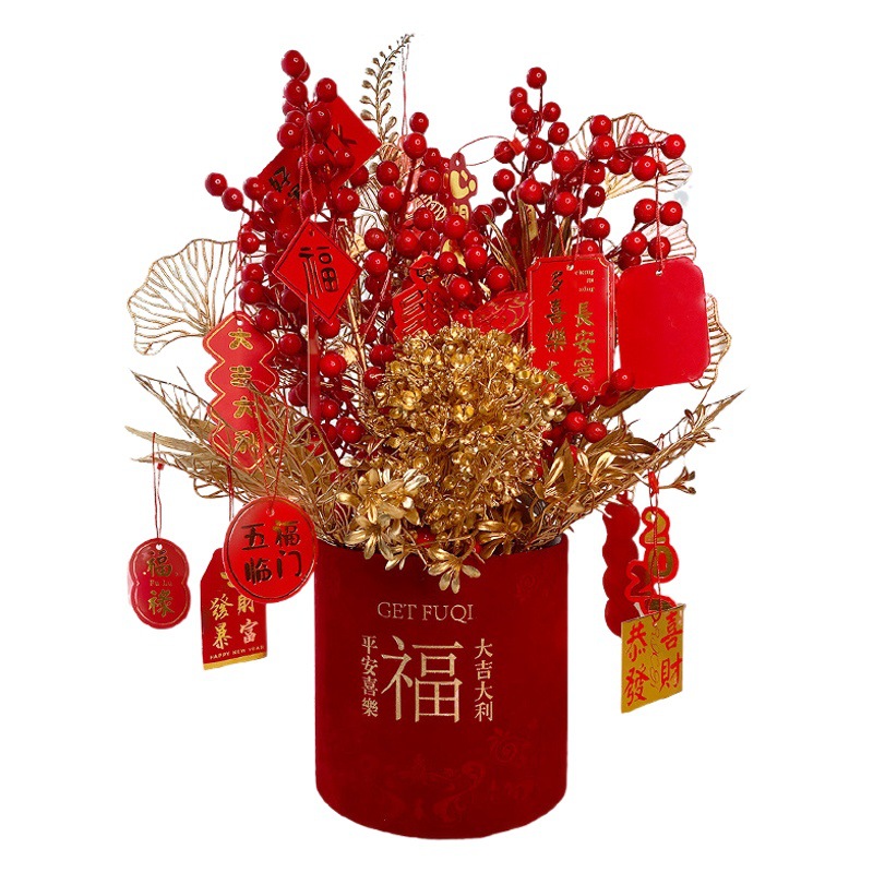 New Year's Bucket Holding Bucket Moving Bucket Chinese New Year Living Room Flower Ornaments Spring Festival Decoration Set Wholesale