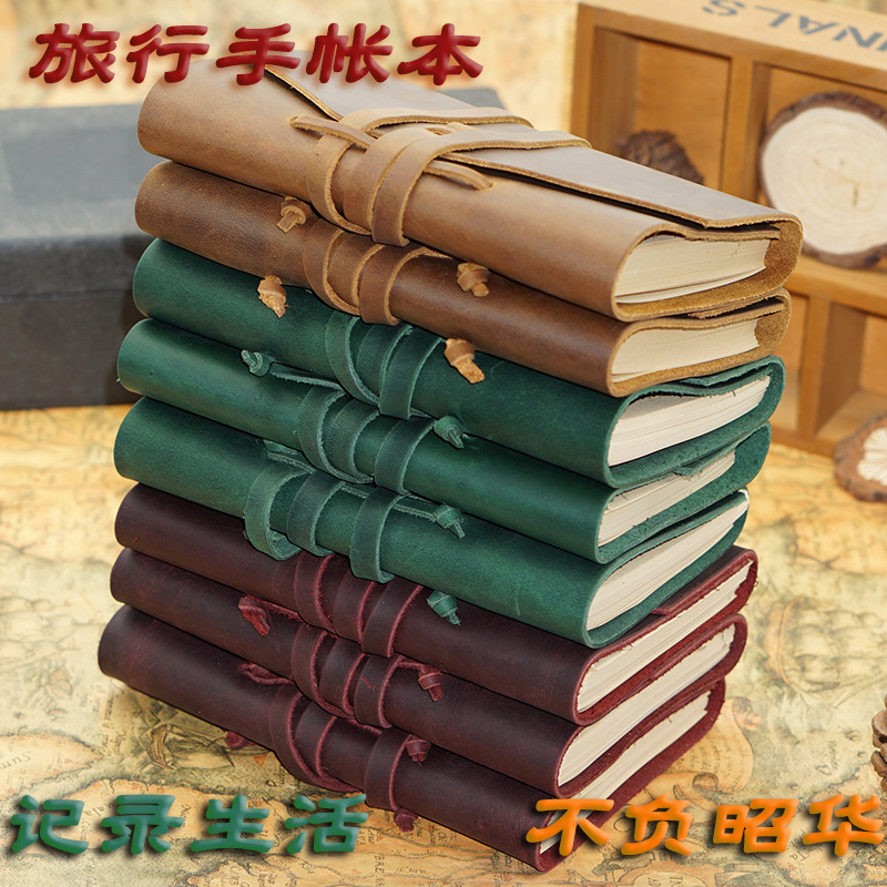 Picture of Head layer cowhide hand-tied rope notebook head layer cowhide notepad cowhide travel notebook hand-drawn book