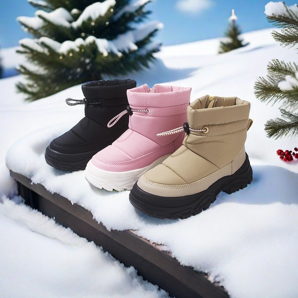 Winter New Side Zipper Cold Sticky Fleece-Lined Kidsren's Snow Boots Korean Style Thick-Soled Medium and Large Kidsren's Warm Cotton Boots
