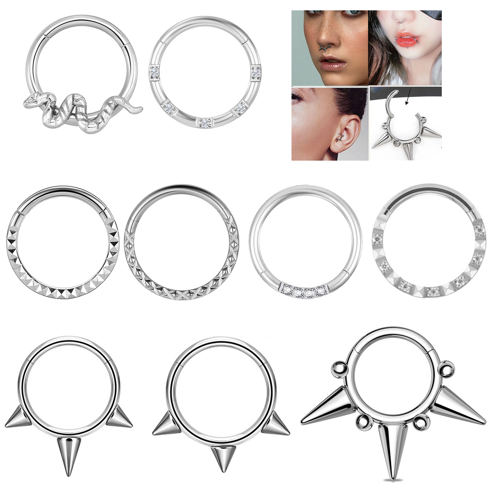Stainless Steel Seamless Open Ring Welded Bead Pointed Cone Seamless Ring Piercing Jewelry Nose Ring Nasal Middle Ring Ear Bone Ring Earrings