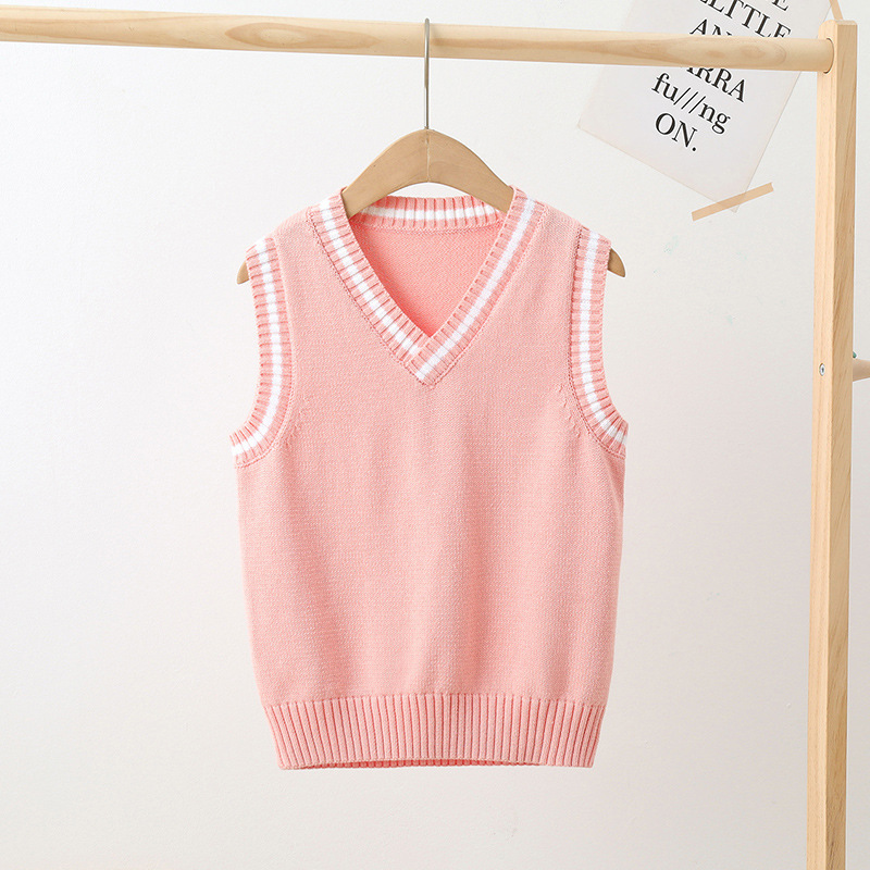 Picture of Children's Knitted Vest Spring & Fall Kindergarten Primary and Secondary School Uniforms Boys and Girls Pullover Preppy Style Sweater Vest