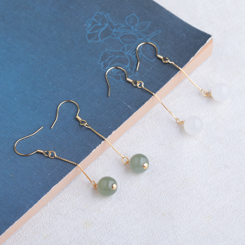 With Certificate 8mm Antique Hetian Jade Beads Earrings with Cheongsam Hanfu Distinctive Jade Earrings Natural Jade Earrings
