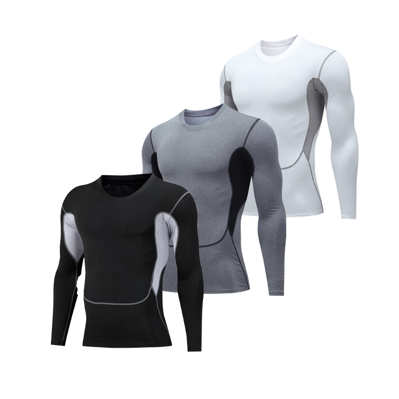 Men's Sports Fitness Clothes Basketball Training Stretch Sports Tights Outdoor Running Quick-drying Breathable Top Long Sleeve