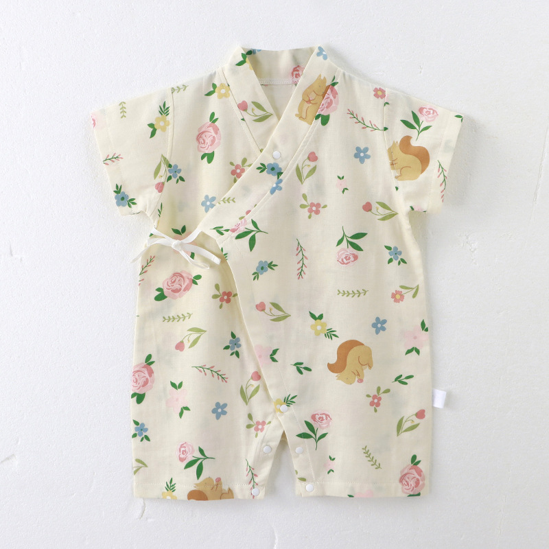 Picture of 2025 New Summer Cotton Yarn Climbing Suit for Baby Class A Pure Cotton Monk Suit Short-sleeved Newborn Baby Clothes
