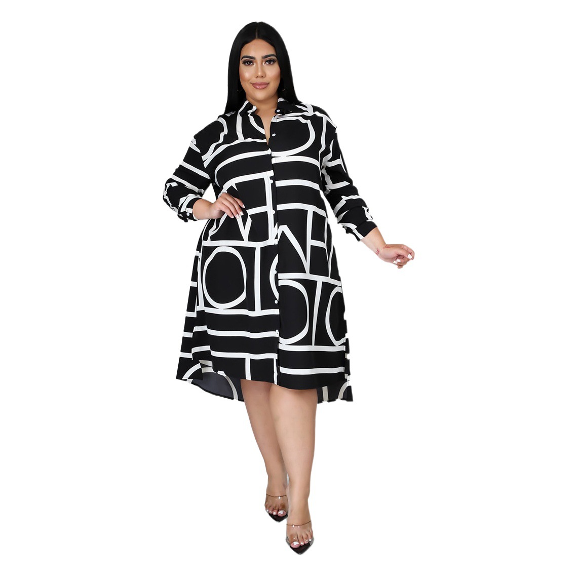 Amazon Explosions European and American Foreign Trade Cross-border Independent Station eBay Printing Pleated Waist Shirt plus size dress Women