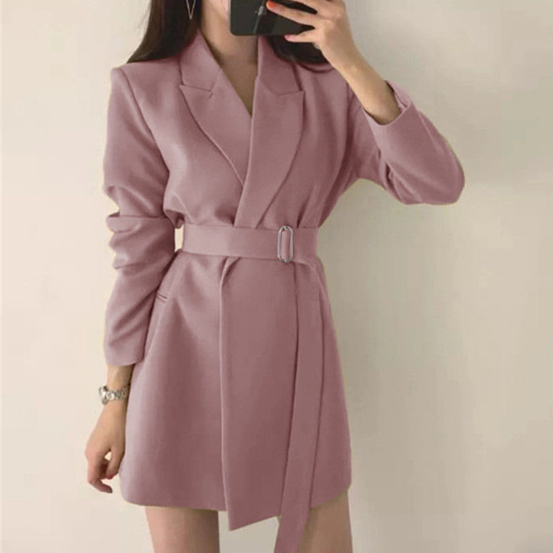 Picture of Small Blazer 2024 Spring and Autumn Mid-Length Suit with Belt Korean Style British Style Elegant Top for Women Korean Style Commuting
