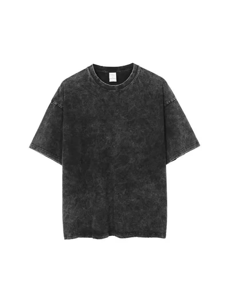 Picture of 230g Pure Cotton Washed Distressed Batik Unisex Retro Heavy Craft Loose Pure Color Short-Sleeved T-Shirt Blank Version