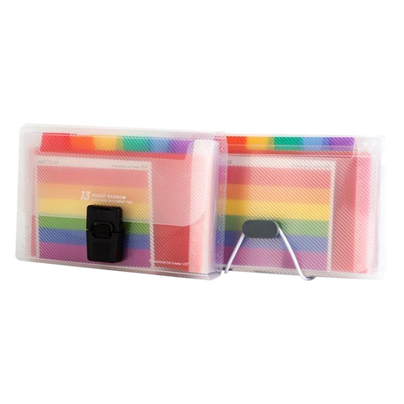 13-Grids Buckle Mini Rainbow Accordion Bag Student Information Multi-Layer Bill Folder Folder Cross-Border Popular File Bag