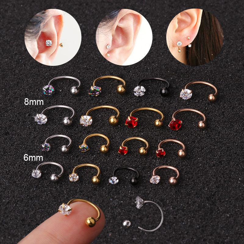 AliExpress hot sale puncture zircon C type nose nail stainless steel screw ear bone nail foreign trade jewelry supply wholesale