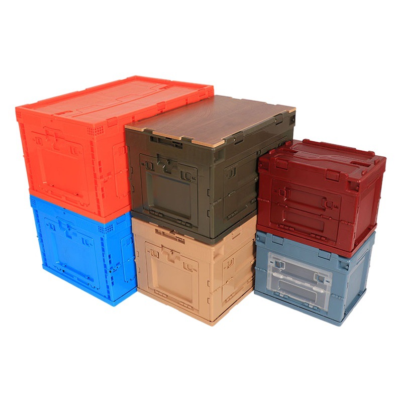 Outdoor Camping Storage Box Plastic Folding Box Outdoor Camping Organizer Japanese Car Folding Box Wooden Cover Frame