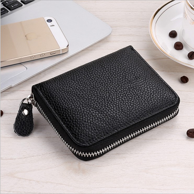 Picture of 9039 Short Wallet Men's Genuine Leather Wallet Crazy Horse Leather 80% off Wallet Card Holder Black Zipper Coin Wallet