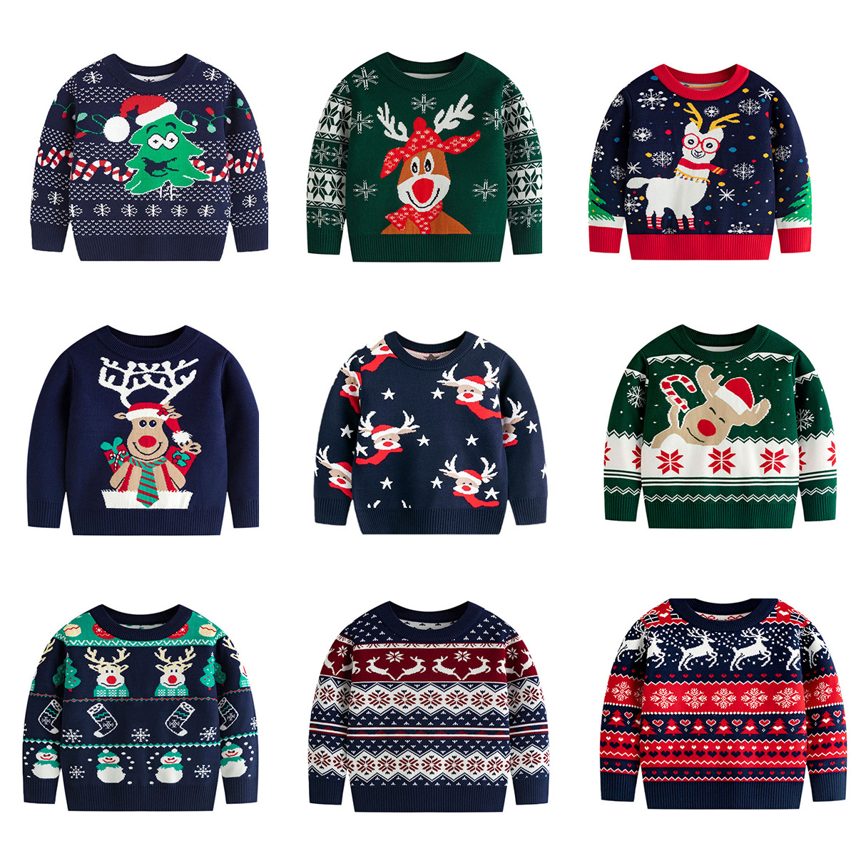 Cross-Border European and American Autumn and Winter 2024 New Sweaters for Boys and Girls, Christmas Style Pullover Knitted Sweaters