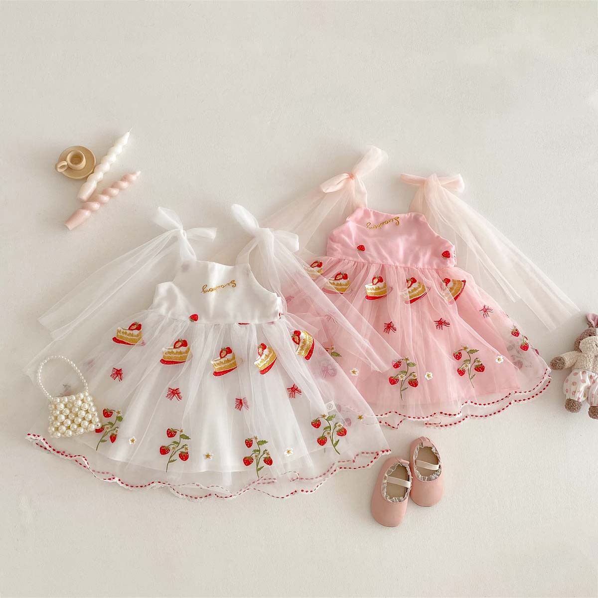 Girls Summer Strap Mesh dress Children Embroidered Flower Skirt New Sweet Dress Banquet Performance Clothes
