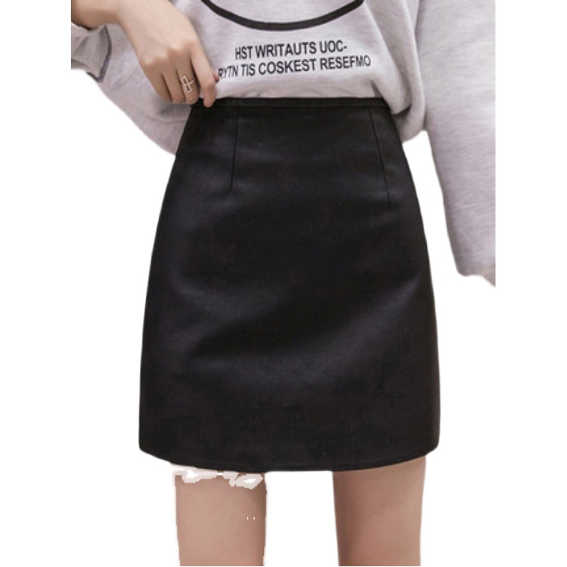2023 New Spring and Autumn Fashion Casual Puleather Hip Skirt High Waist Slim A- line Leather Skirt Skirt Women