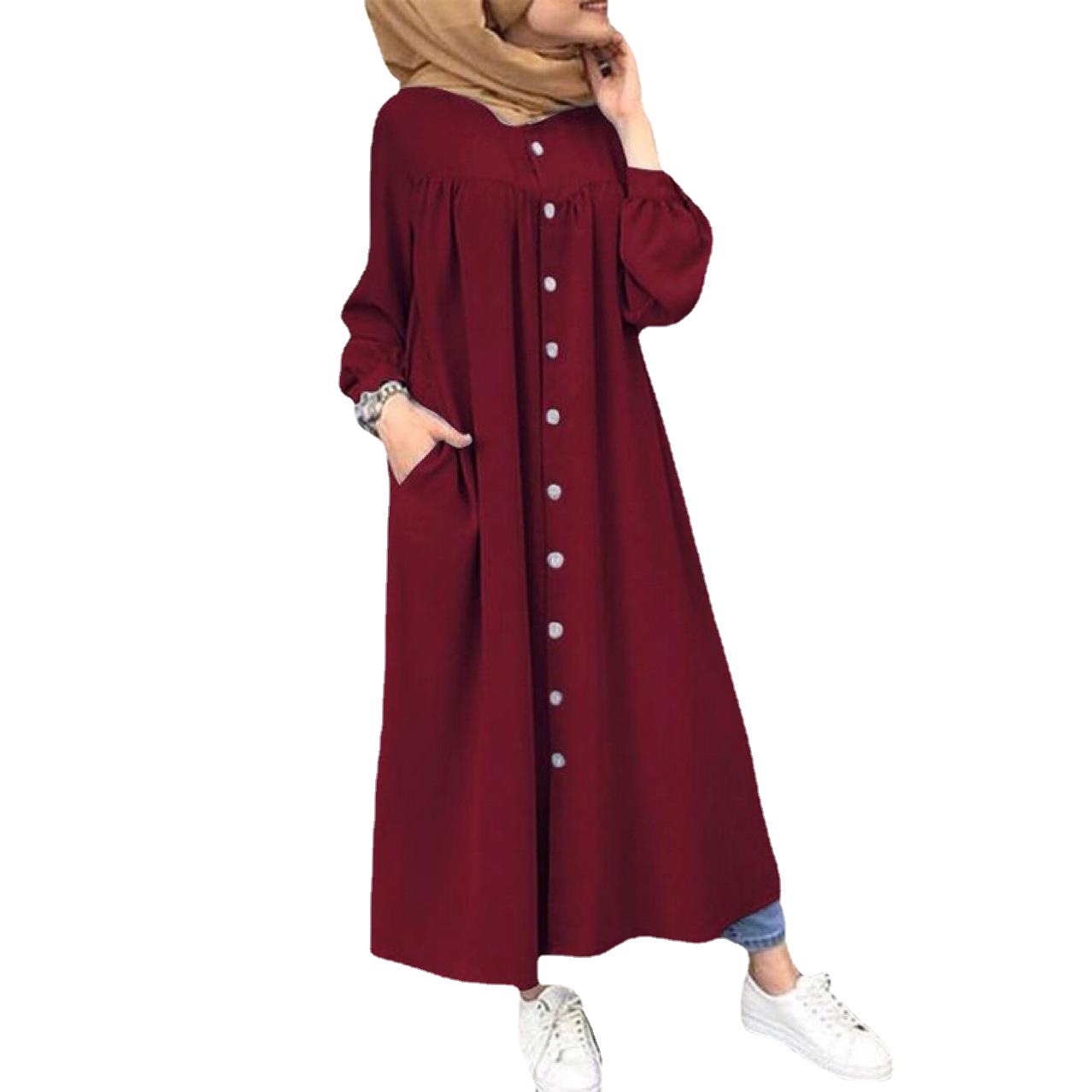 Picture of Big Sale Export Wholesale Women's Long-Sleeved Dress Plus Size Women's Casual Elegant Stand-Up Collar Clothes Splicing Dress