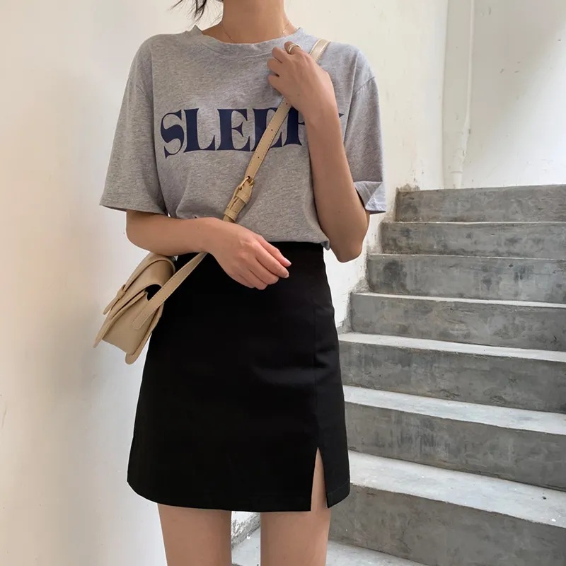 Picture of Women's Skirt Summer 2022 New High Waist Anti-slip Short Skirt Split A- line Skirt Black Slim-fit Hip Skirt Trendy