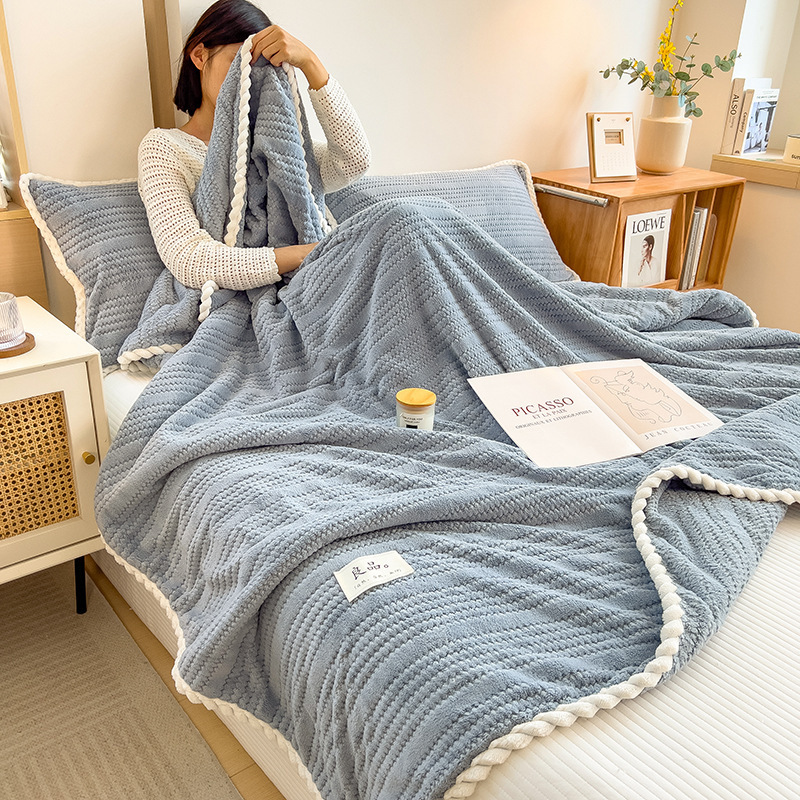Picture of Cross-border Autumn and Winter Thickened Class A Milk Fleece Jacquard Blanket Office Nap Blanket Coral Fleece Cover Blanket Sofa Blanket