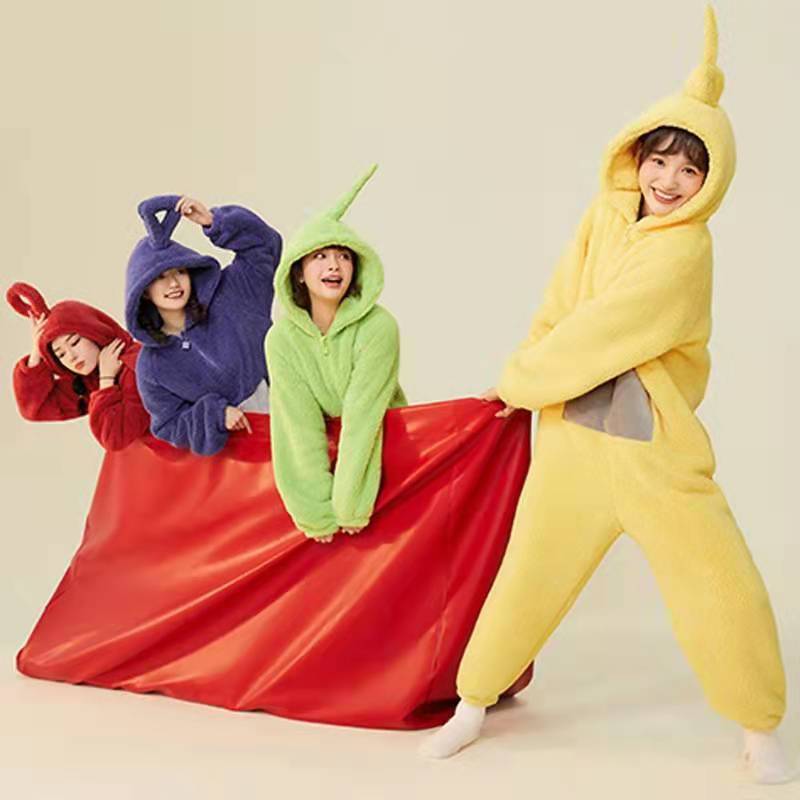 Cross-Border Amazon New Coral Velvet Male and Female Teletubbies Cartoon One-Piece Pajamas Couple Thickened Home Clothes