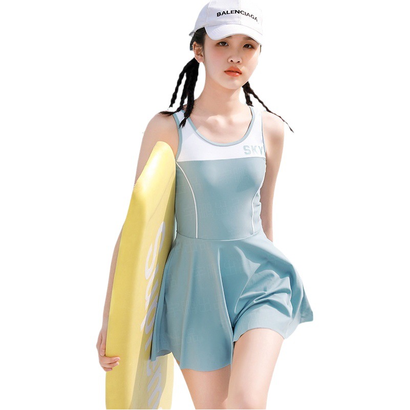 Girl's anti-exposure sports dress slimming meat-covering women's sports style fashion single product swimsuit one-piece dress in stock