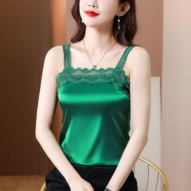 Summer New Lace Stitching Camisole Women's Sleeveless Suit Inner plus size Belly Covering Top Slim-fit Base Shirt