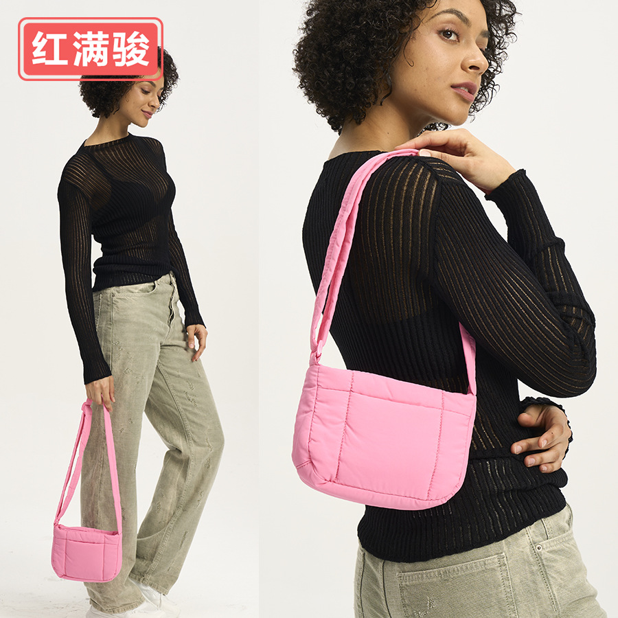 Picture of Yuan Ye Style Nylon Small Square Bag Women's Macaron Quilted Shoulder Crossbody Bag Simple Rhomboid Handbag in stock