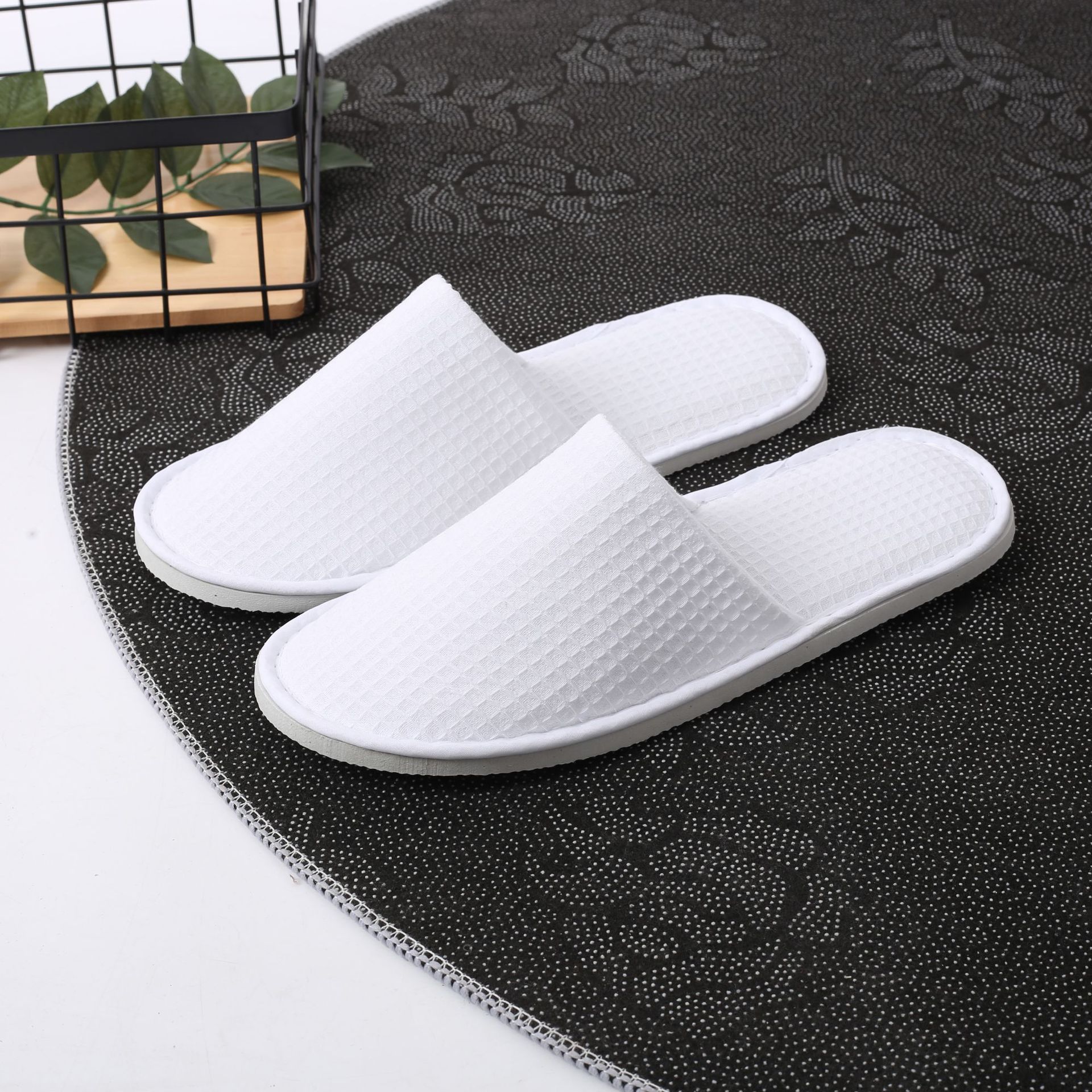 Picture of Hotel and homestay disposable waffle slippers home hospitality travel thickened slippers can be wholesale ordered LOGO
