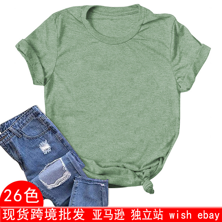 Picture of Spot wholesale foreign trade cross-border solid color blank loose large size T-shirt short sleeve men and women with Amazon wish