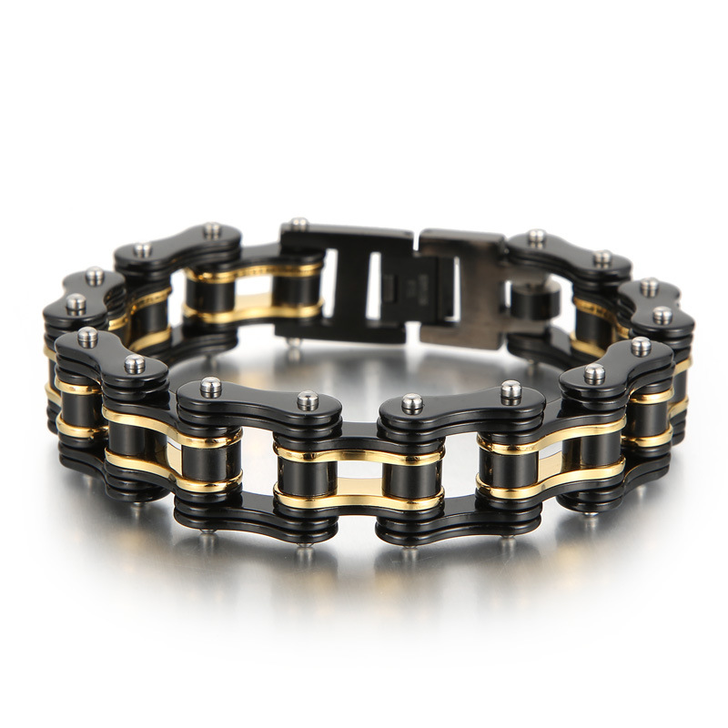 Picture of Cool Street Hip Hop Bicycle Chain Bracelet European and American Fashion Electroplated Titanium Steel Men's Motorcycle Bracelet