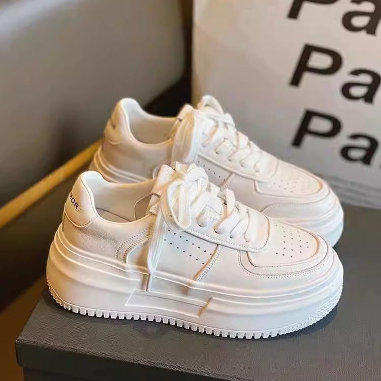 Genuine Leather Thick-soled White Shoes Women's 2025 New Summer Women's Shoes Increased Casual Breathable Sports Shoes Explosions