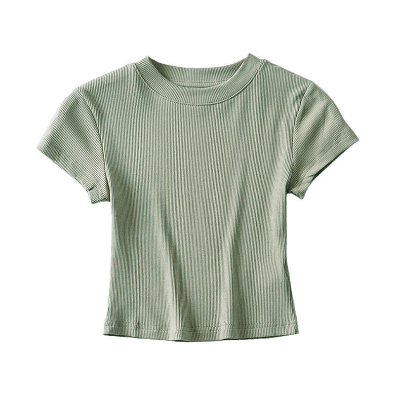 Picture of Summer ins trendy super hot shoulder short-sleeved T-shirt women's slim fit slimming inner base high waist sexy short navel top