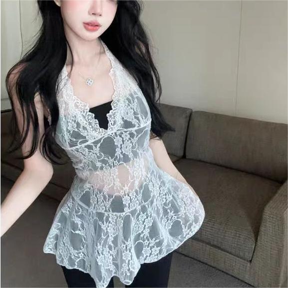 Early Autumn New Hot Girl Women's Sexy Lace Vest Black Strapless Women's suit Thin Perspective Top