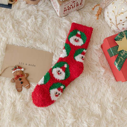 Picture of Cross-Border Supply of 2022 New Christmas Socks, Cute Colorfulful Santa Claus Coral Velvet Socks